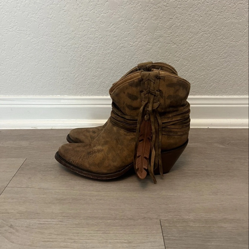 Lucchese Brown Ankle Boots with Feather Detail